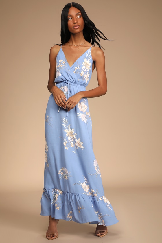long blue floral dress